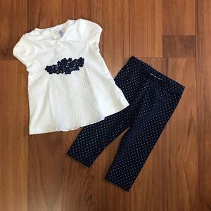 Mayoral Baby Girls White Top and Navy Pants Set Size 2-4 Months